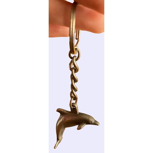 Dolphin Shaped Metal Keychain With Chain Link Design - Picture 2 of 7
